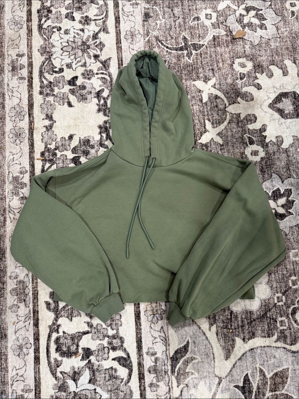 Adorable soft and comfy cropped sage green Hoodie with Drawstring khloe edit